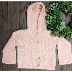 Vintage 70's Royal Knitwear Brand Pink Acrylic Baby Girls Sweater 2T Cardigan